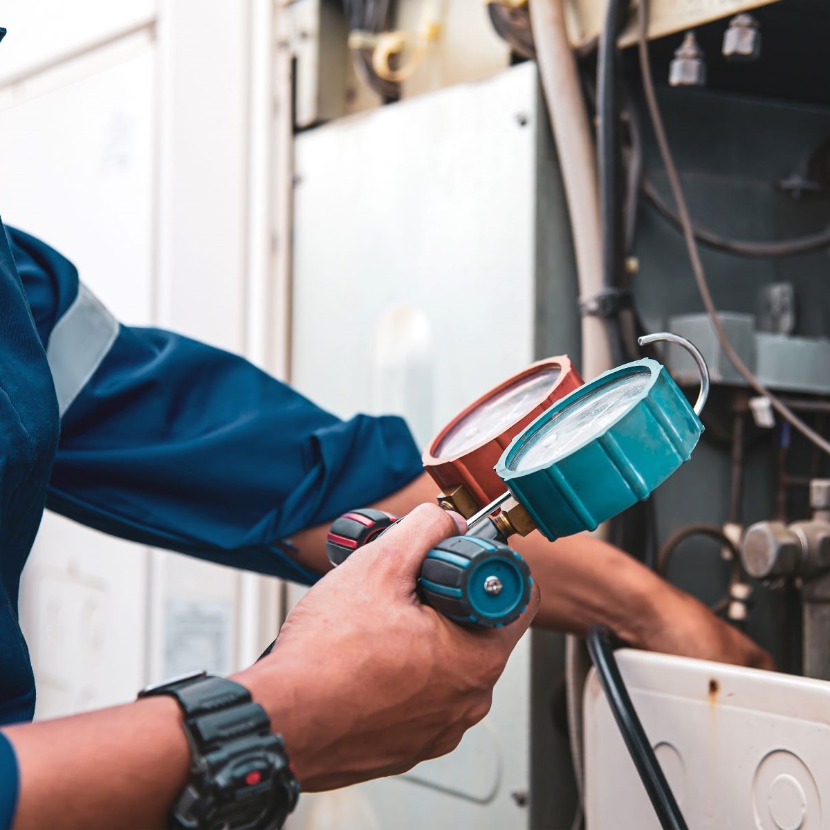 Technician reading results for Thermaserve, also providing energy and sustainability services, including support for Building Energy Performance Standards.